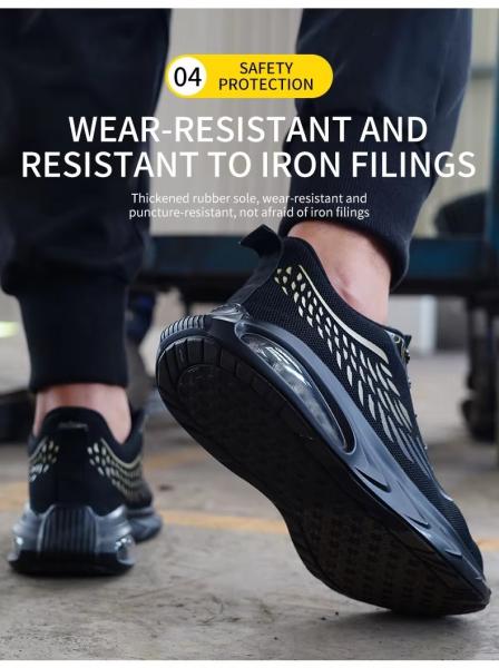 Industrial Work Flyknit Safety Shoes With Air-cushioned Sole And Kevlar Midsole