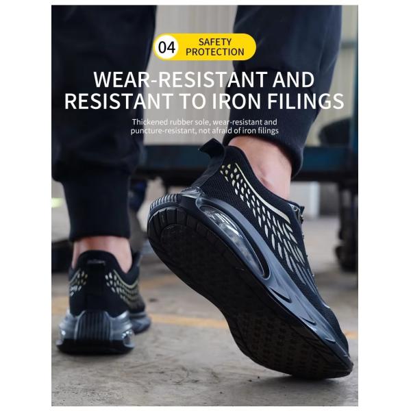 Industrial Work Flyknit Safety Shoes With Air-cushioned Sole And Kevlar Midsole