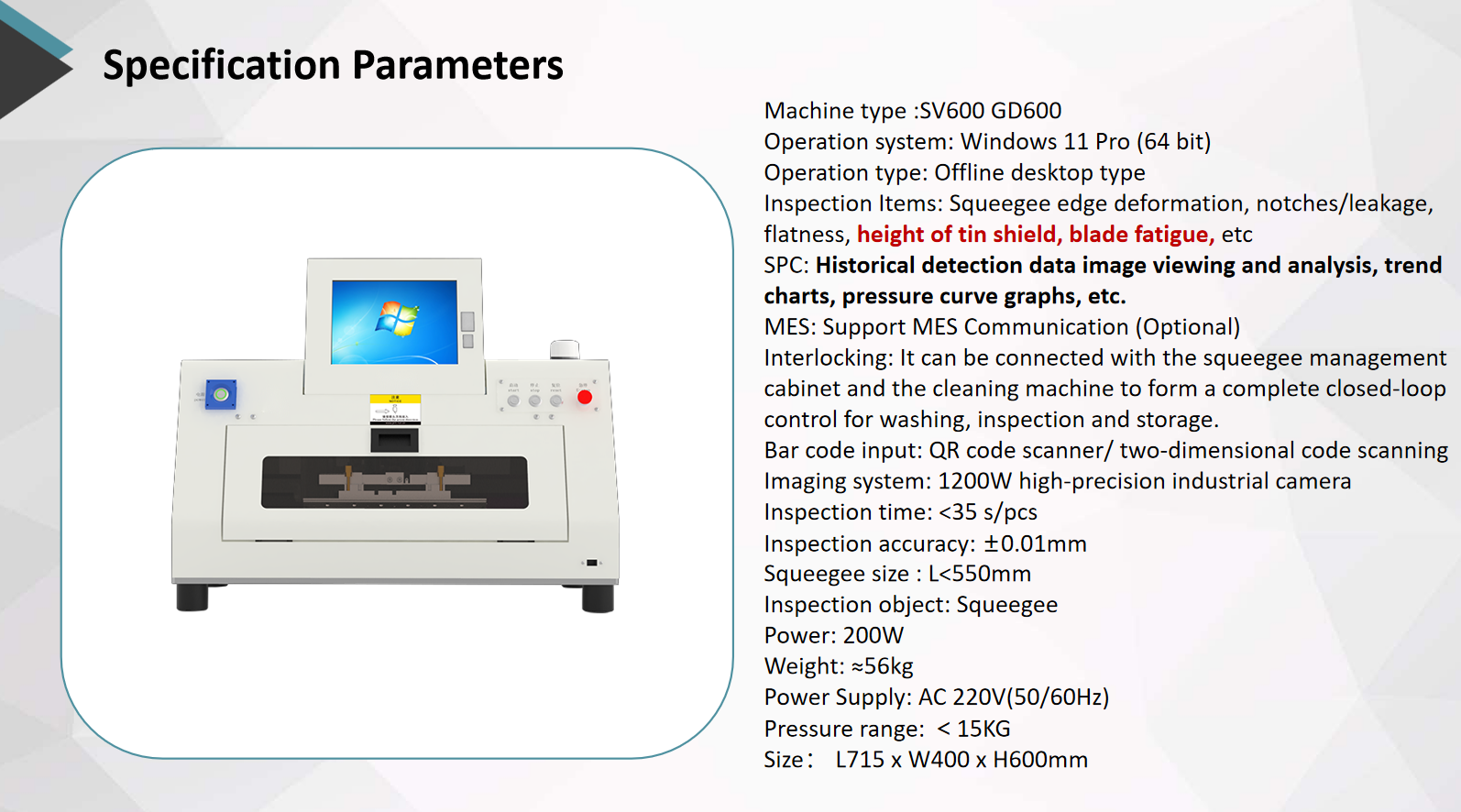 Full Vision Automatic Squeegee Inspection Machine SV600 GD600 for DEK, MPM, Fuji, EKRA squeegee