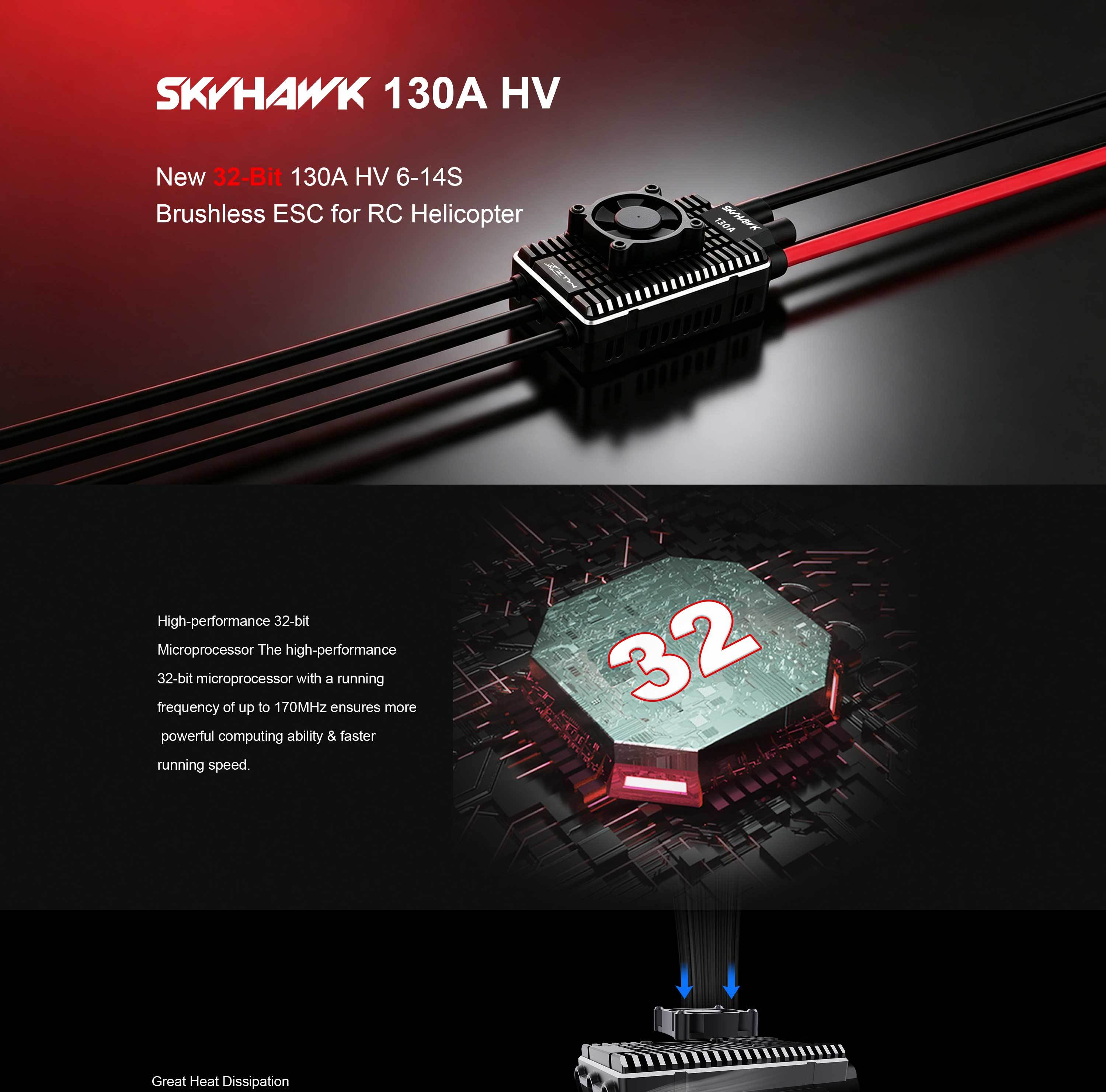 ESC ZTW Skyhawk 130A 6-14S HV SBEC RC Speed Controller Adjustable