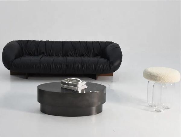 High End Five Star Hotel Presidential Suite Reception Pleated Leather Sofa