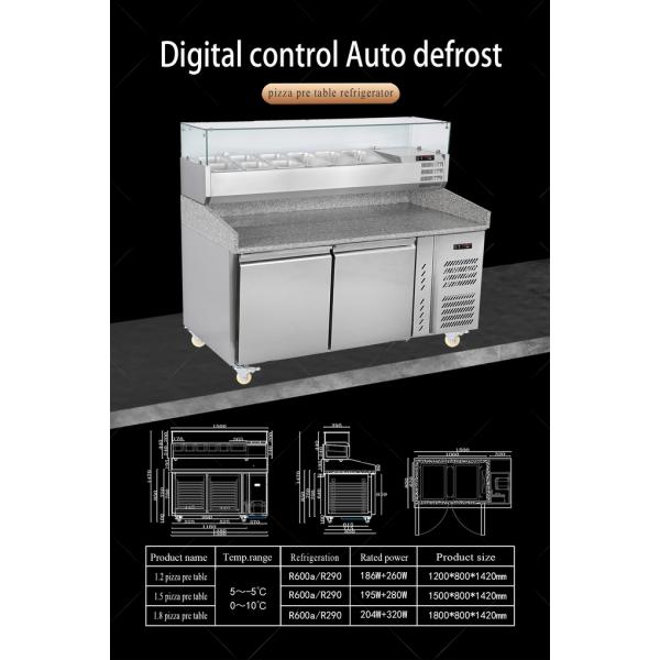 1.8M Salad Worktable 3 Doors Undercounter Refrigerated Pizza Prep Table with Top Display