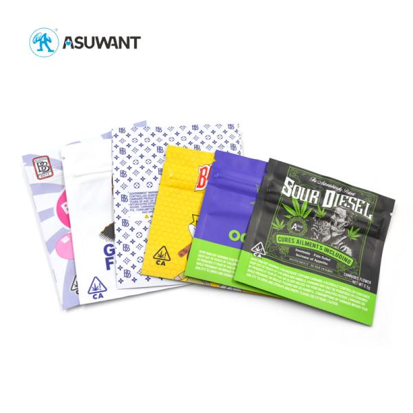 3.5g Weed Bags Smell Proof Thc Edible Mylar Bag Gravure Printing / Digital Printing