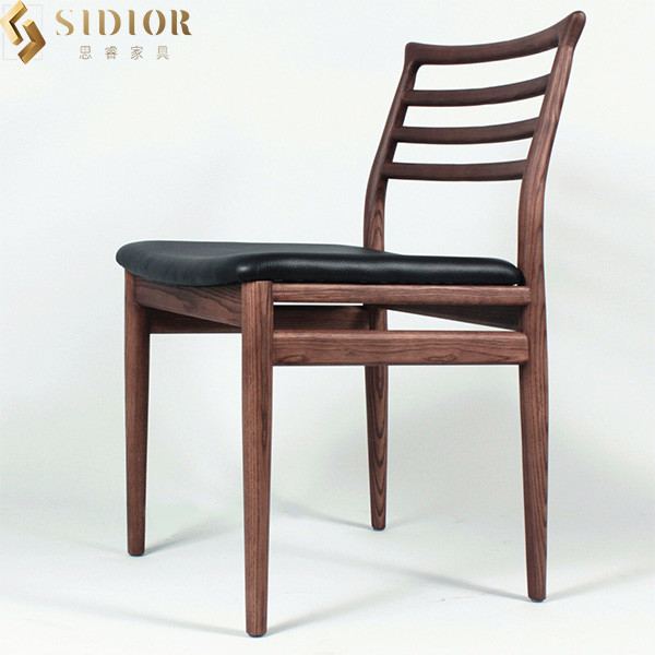 80cm Height Nordic Solid Wood Leather Chair Low Back For Restaurant