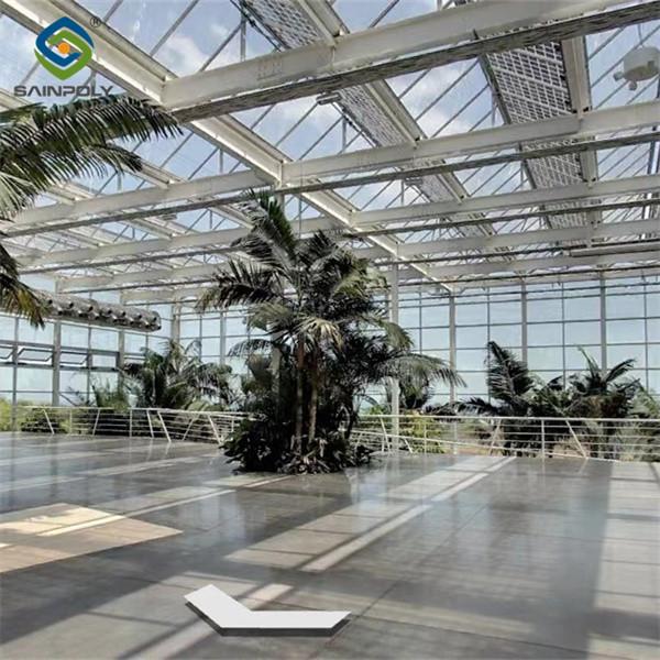 Solar Panel Tempered Glass Greenhouse Multi Span Energy Efficient