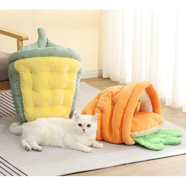 Calming Cozy Soft Cat Cave, Cute Friendly Dolphin Kitten On The Bed For Indoor Cats