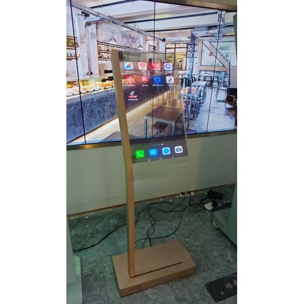 30 Inch Custom clear Floor Standing transparent OLED Display Unit Stand for Supermarket Exhibition Hotel