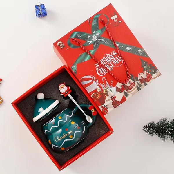 Christmas Tumbler Present WITH LID Porcelain Santa Claus Ceramic Coffee Mug Gift Set