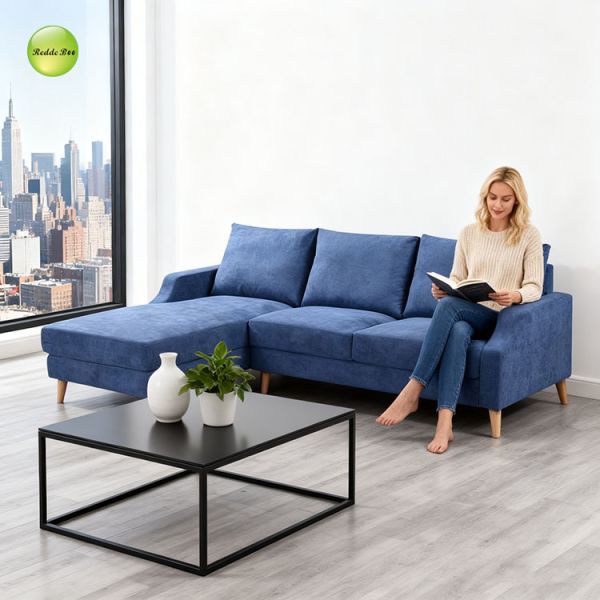 Navy Blue Japandi Washable Couch Sectional Velvet Modular Sofa