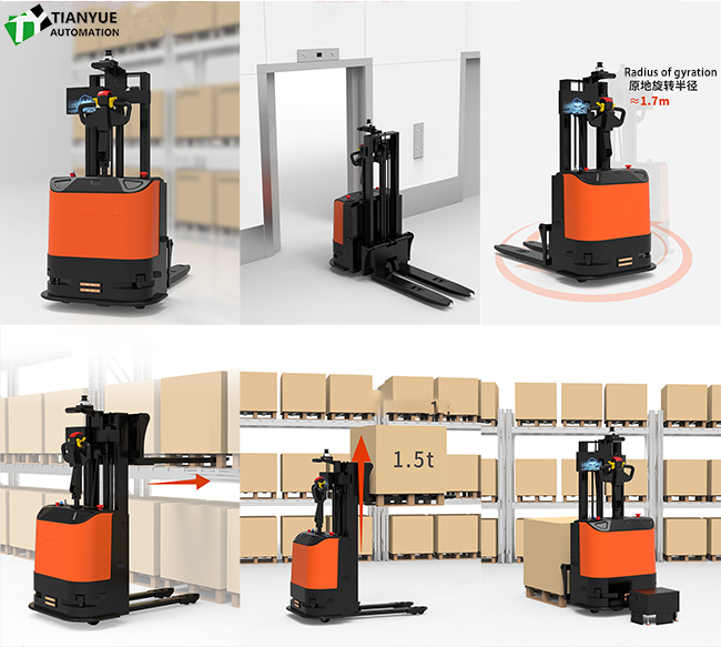 Intelligent Unmanned Forklift with 1500 Kg Load Capacity, Differential Drive, and Lithium Iron Phosphate Battery for Heavy Duty Material Handling