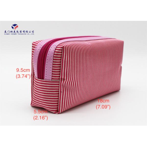 Light Weight Fabric Cosmetic Bag Small Women Handbag Deep Pink Color Oxford Lining
