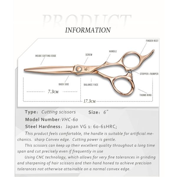 Cobalt Steel Colourful Scissors , Rose Gold Hair Cutting Shears High Stability