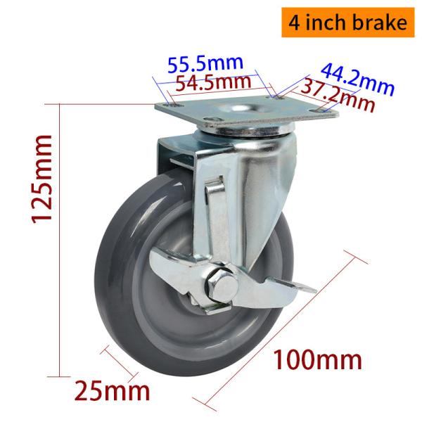 Couche en zinc rouleaux légers de service gris rouleaux de chaise de 4 pouces 364P-76