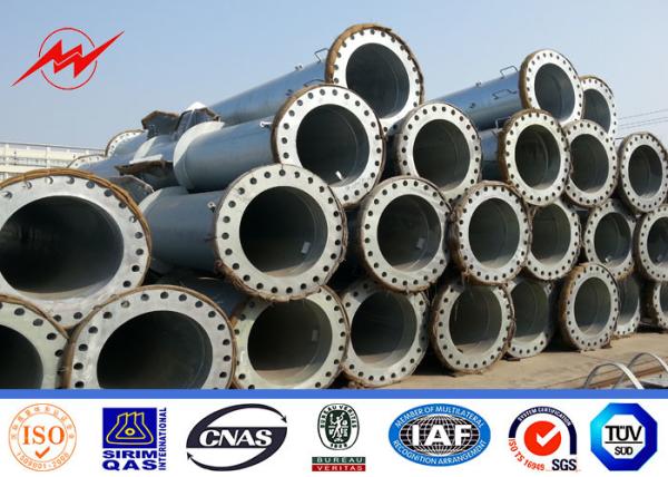 Myanmar Q345 Flanged Electrical Power Pole With Cross Arm And Galvanization 2 Sections