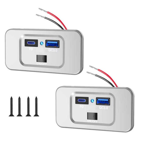 RV 12v USB Wall Outlet Dual PD3.0 QC3.0 36W 18W With Aluminum Housing
