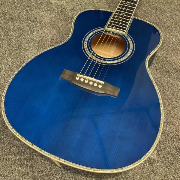 Custom Solid East Indian Rosewood Back Side OM Acoustic Guitar with Double Electronic EQ in Blue Color