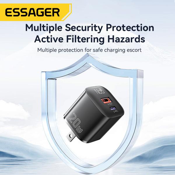 Essager 20W GaN USB Type-C PD QC3.0 Chargeur de téléphone à recharge rapide Pour iPhone Huawei Samsung