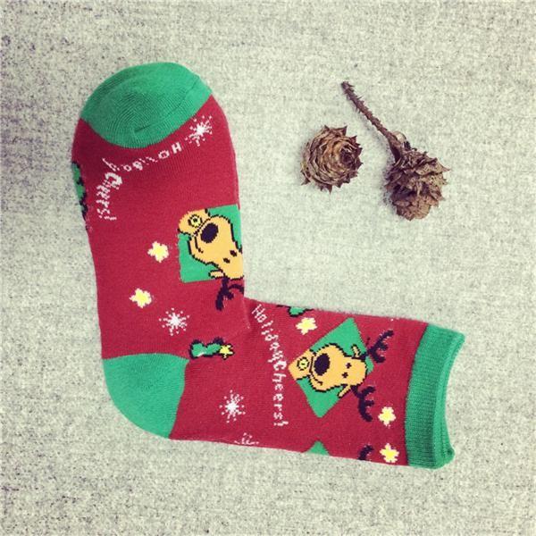 Breathable christmas deer patterned design AZO-free cotton winter dress socks for women