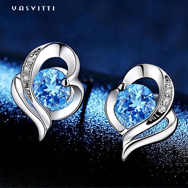 девушка серьги голубого камня SGS серег сердца 0.04oz 1x0.8cm стерлинговая серебряная