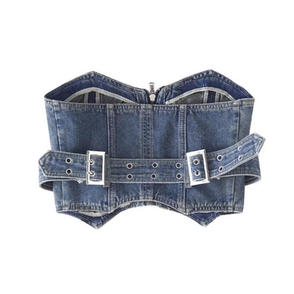 Голубые женщины джинсовой ткани безрукавные верхние части танка застегивают на молнию краткость обтирают лоно