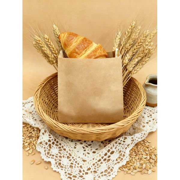 Customized Flat Satchel Kraft Paper Bag PE Coated Use For Cakes Bread Food For Bakery Bag Bread Bag Food Bag