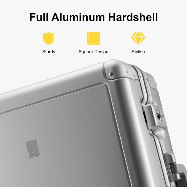 20 Aluminum Luggage Hardside Suitcase, Zipperless Luggage with TSA Lock and Spinner Wheels - Silver
