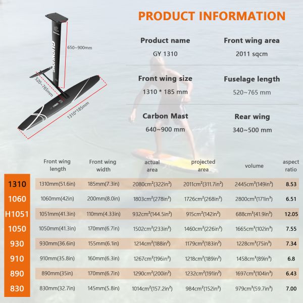 Popular GY1310 Hydrofoil 2100sqcm Large Front Wing Beginner Surfing Foil Water Sport