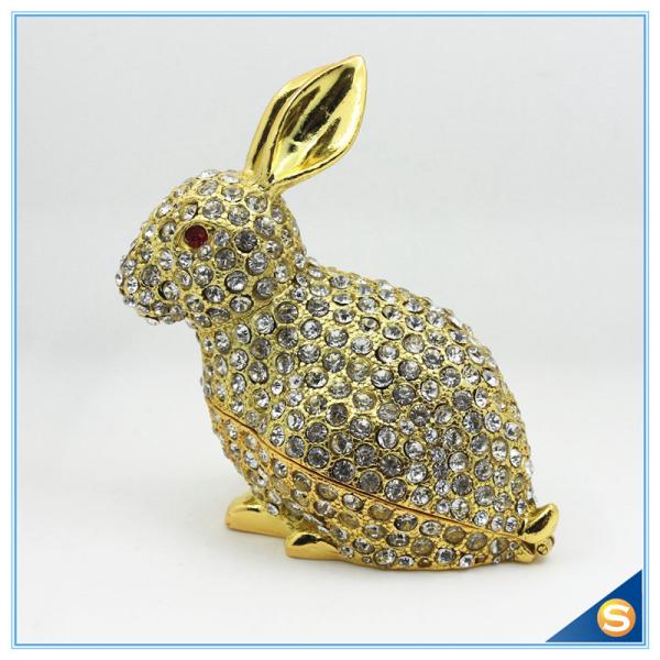 Handcraft Metal Rabbit Shape Trinket Box Full Of Rhinestone Lucky jewelry Box SCJ688-1