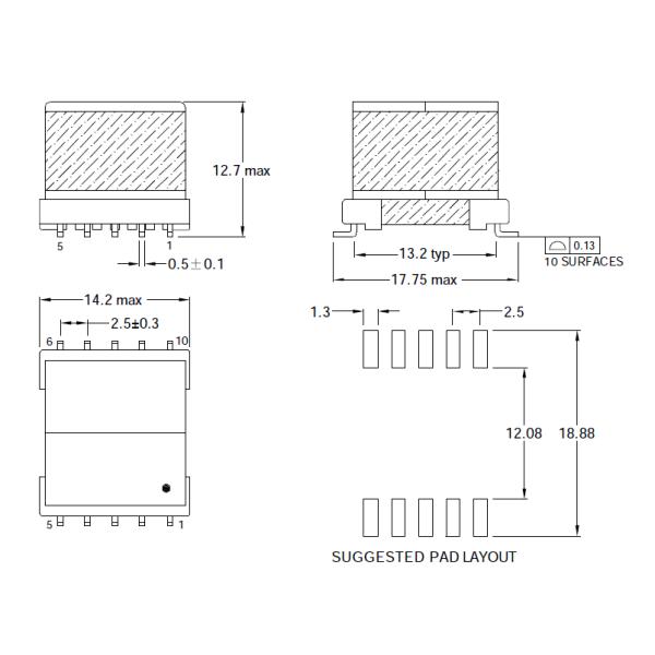 Transformador del tiempo de retorno de SMD SMPS, transformador superficial EP-475SG del Magnetics del soporte