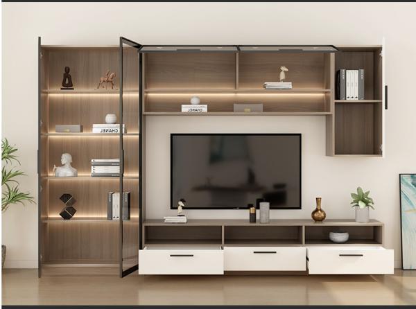Living Room TV Shelves With Display Storage Cabinets And Drawers