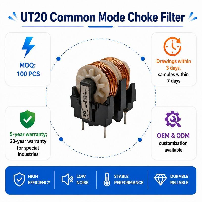 Dual Winding UT20 Common Mode Choke EMI Line Filter Inductor For SMPS LED Driver