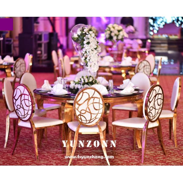 Luxury Modern Stainless Steel Dining Table with Glass Top for Outdoor Wedding Hotel Party Banquet Round Design