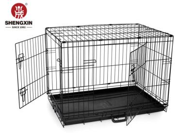 Double Door Pet Dog Kennel Crate Cage With Black Metal Foldable Heavy Duty