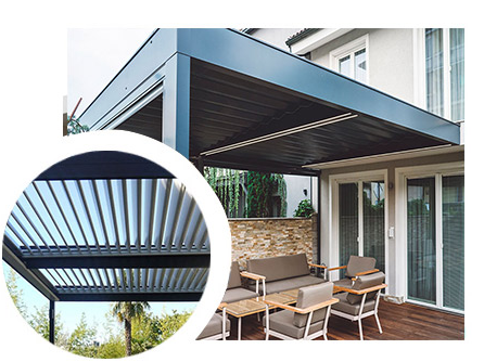 Waterproof Motorized Bioclimatic Pergola with 6063-T5 Aluminum Alloy Retractable Louvered Roof