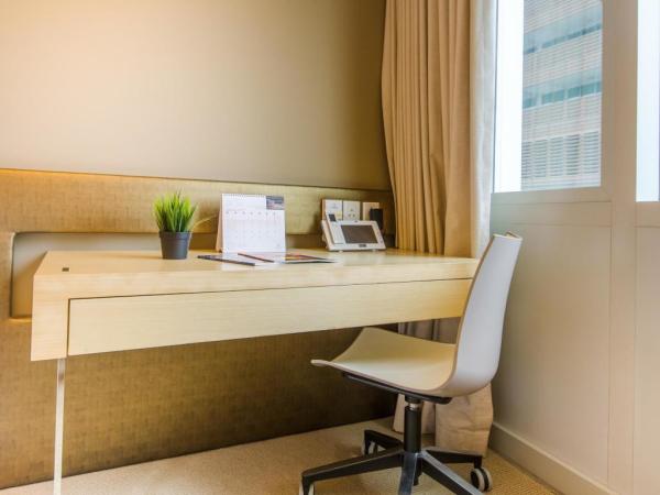 Oak laminate wood furniture for Hotel bedroom set by Writing desk in stainless steel legs with Wardrobe clost cabinets
