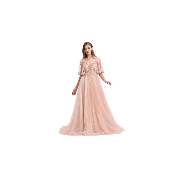 A - Line Half Sleeve Long Dresses , Lace Formal Dresses For Slim Woman