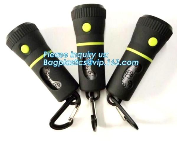 LED Flashlight Dog Waste Bag Dispenser Holder with Pet Waste Bag Poop Roll Bags, BPI ASTM D6400 EN13432 Approval Customi