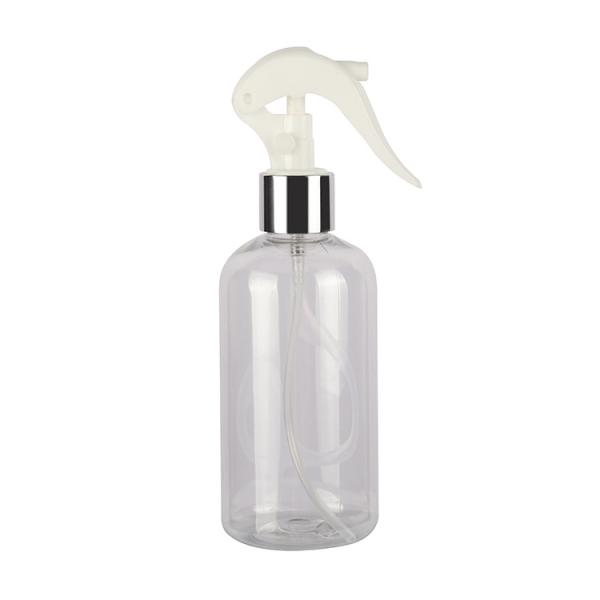 Luxury Transparent Spray Bottle Round Shoulder PET Anodized Aluminum Trigger Spray Bottle