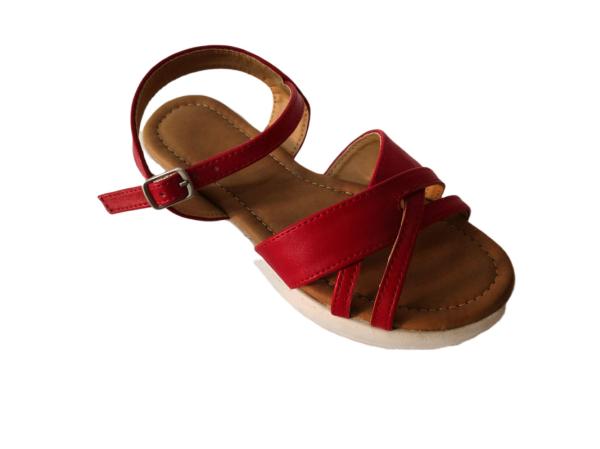 Custmized Fashion Red Women PU Cross Strap Sandal