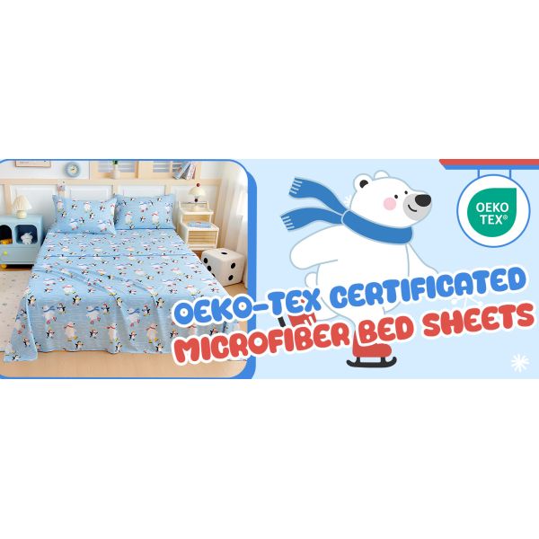 Toddler Sheet Set With Deep Pockets,Wrinkle-Free, Cozy Soft Penguin Skiing Bed Sheet Set