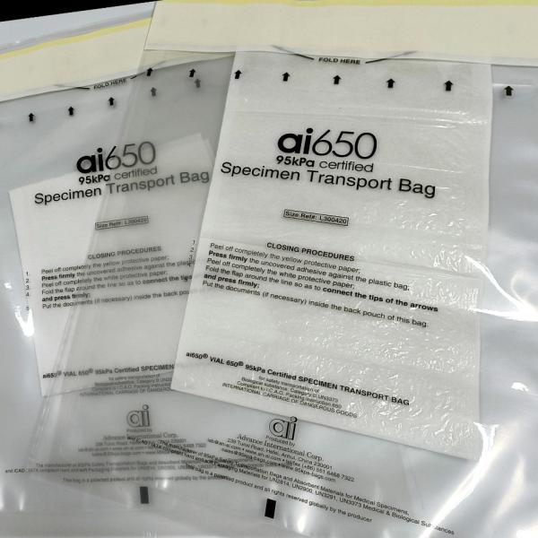 Sac 250mm x 300mm de transport de spécimen encoché par 4 d'AI 650