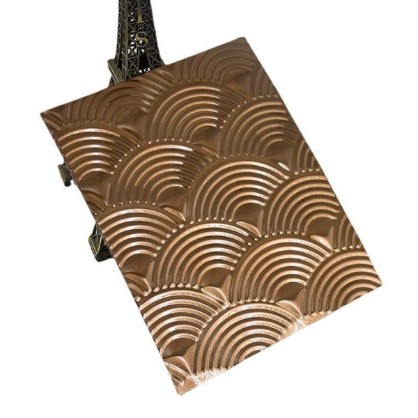 Lámina de acero inoxidable grabada con relieve, textura de vetas de madera para paneles de muebles y decoración
