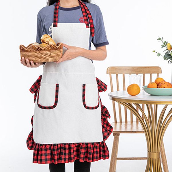 Custom Linen Sublimation Apron Blanks With Pocket Adjustable Neck Strap Kitchen Cooking BBQ Work Apron