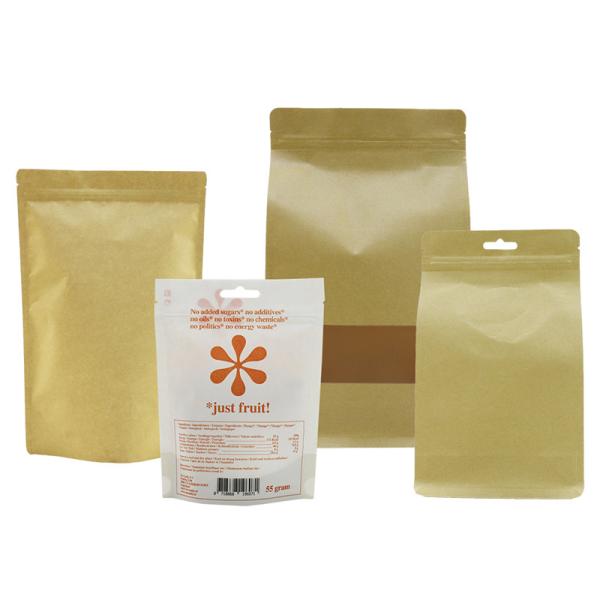 Kraft Paper Food Packaging Ziplock Bag with Window , Biodegradable Edible Packaging Bag