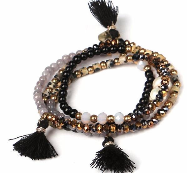 Women Accesories Multi Rows Crystal Bracelet, wholesale black quarz stone fashion gold chain bracelet for men, layer cry