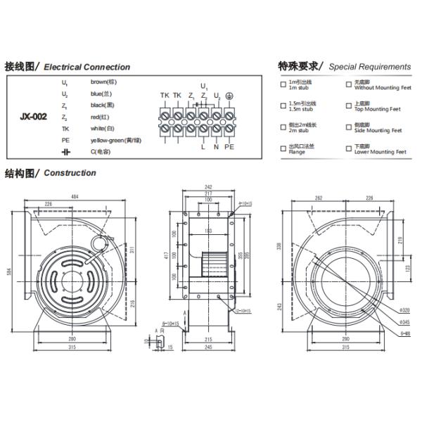передний центробежный вентилятор 0.94W с одиночным входом