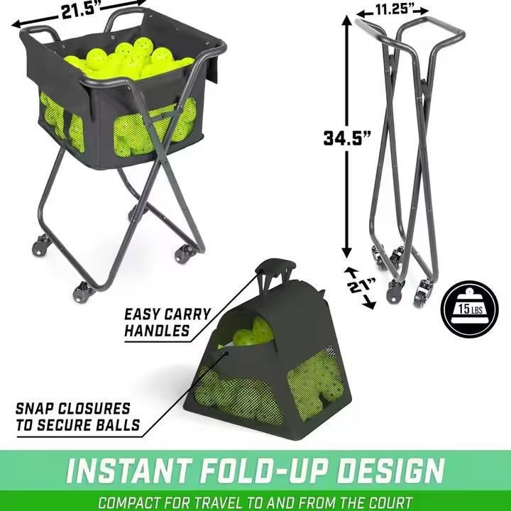 Foldable Waterproof Portable Pickleball Ball Caddy Tennis Ball Basket with Wheels for Easy Transport