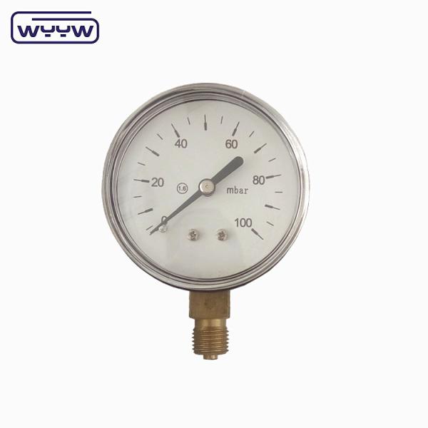 aço preto 1/4npt bsp fio de latão precisão radial 1,6 manômetro de baixa pressão ar manômetro de pressão 60mbar