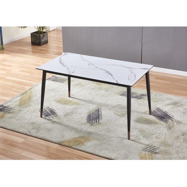 Marble Material 90cm 50kgs Black Metal Leg Dining Table