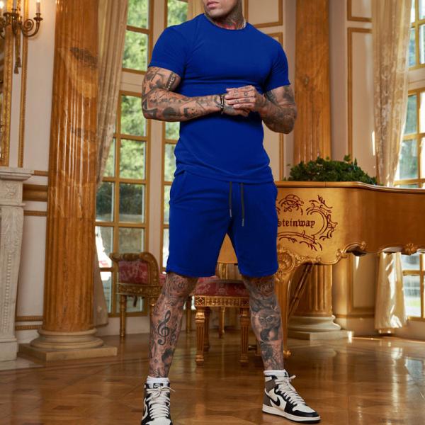 Custom Logo Plus Size Tracksuit for Men Stretchable 2 Piece Outerwear Jogger Suit Short Sets